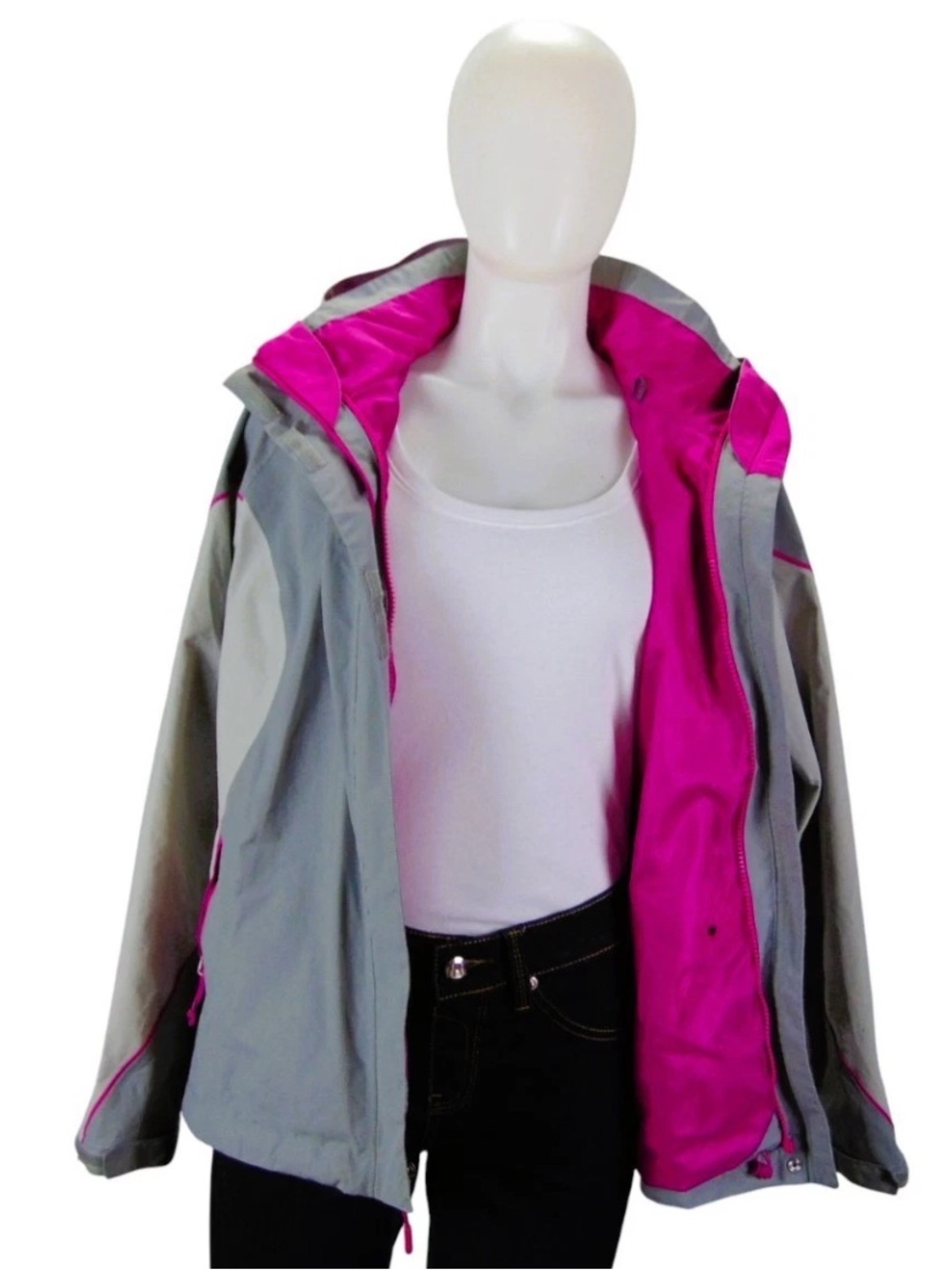 The North Face Waterproof Rain Jacket Women’s L Gray Pink Hooded